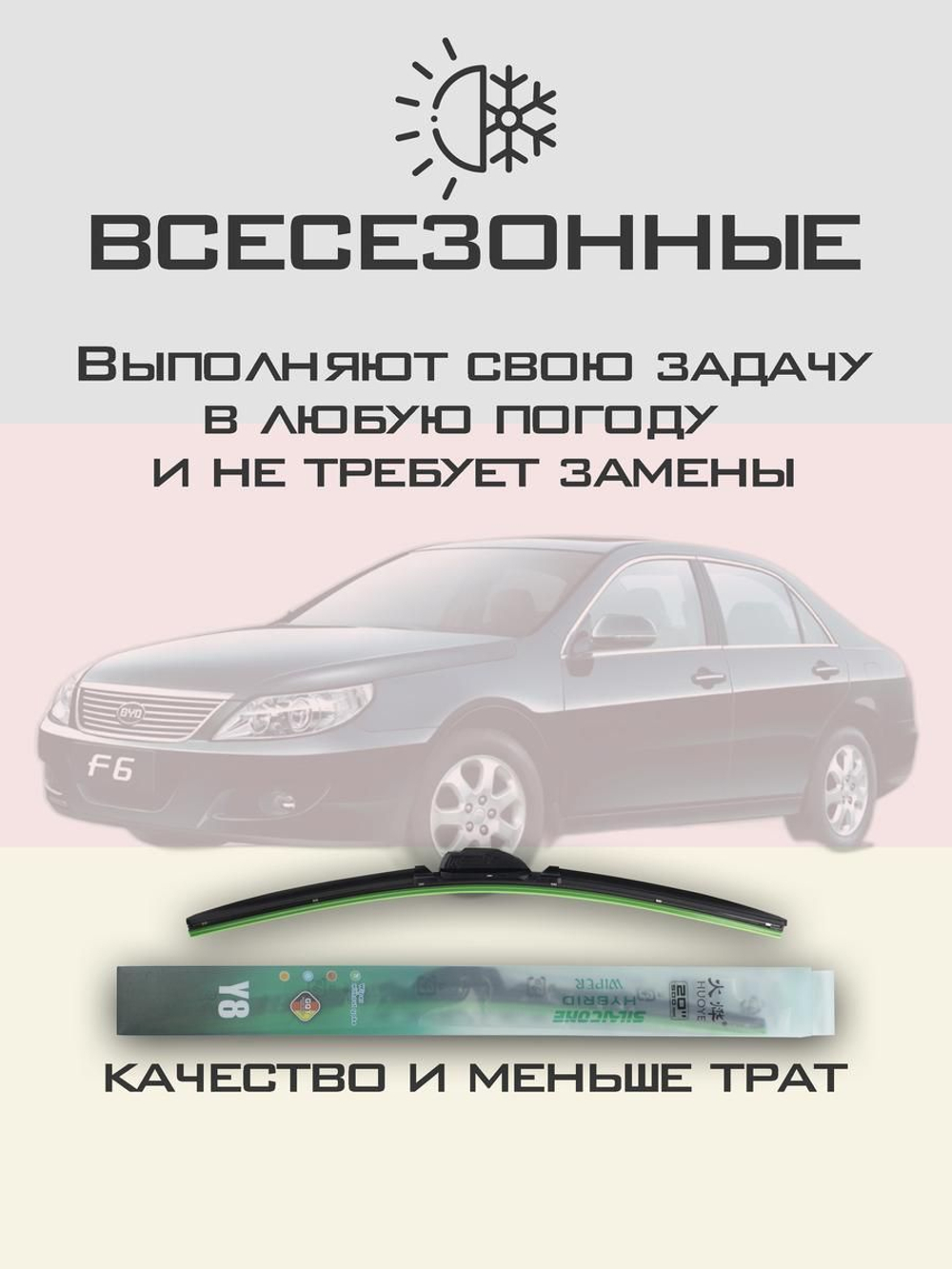 Щетки стеклоочистителя HUOYE Y8 600/450 мм на BYD F6 | Hook/J-Hook