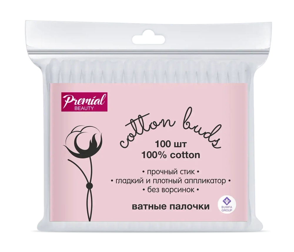 Ватные палочки PREMIAL classic 100шт пакет