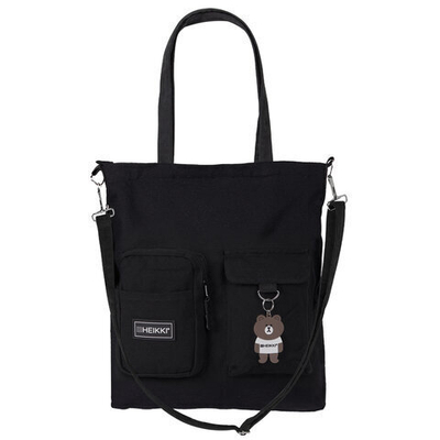 Сумка шоппер HEIKKI EQUIP (ХЕЙКИ), канвас, карманы, 38×35 см, черный/