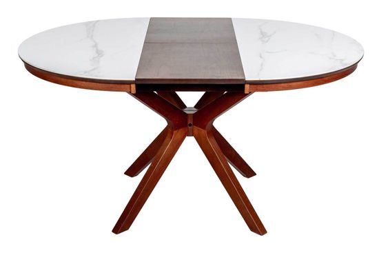 Стол VERONA 1100 CC с раздвижной круглой столешницей, керамика Snow White / Орех американский