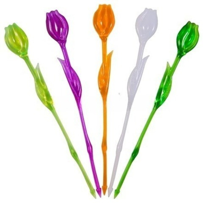 Пики пласт. "Тюльпан цветной" 82 мм (400 шт.) в ПЛАСТ.КОРОБОЧКЕ (1/20 шт.)