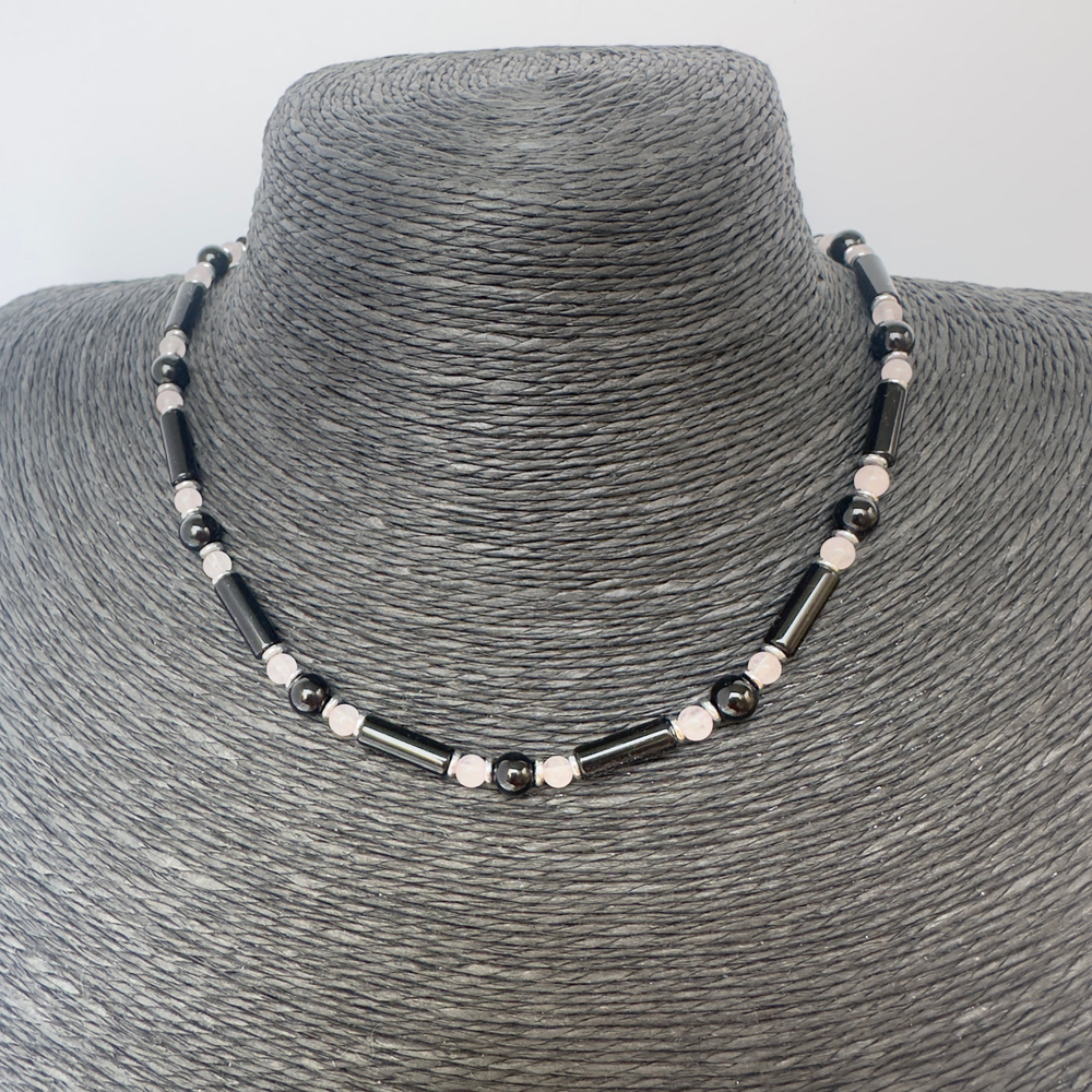 Чокер «Геометрия ночи» — агат, гематит, розовый кварц