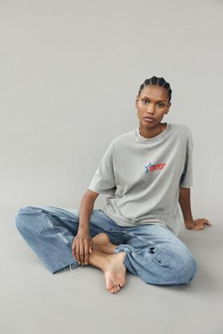 ZARA ФУТБОЛКА С ЭФФЕКТОМ ПОТЕРТОСТИ И ПРИНТОМ, АНТРАЦИТОВО-СЕРЫЙ