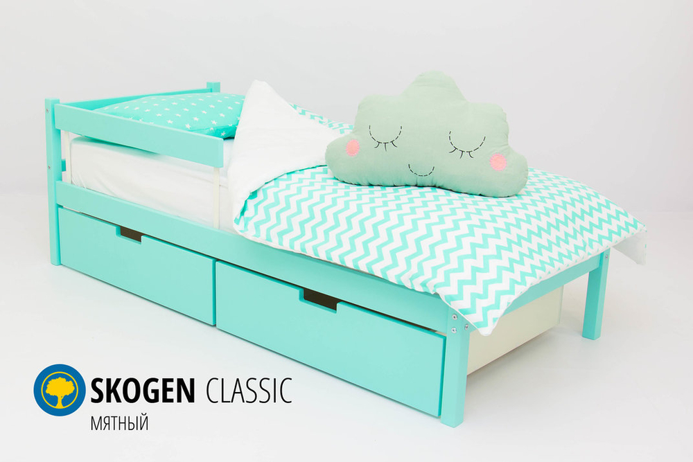 Детская кровать тахта с бортиком и ящиками Бельмарко Svogen мятный