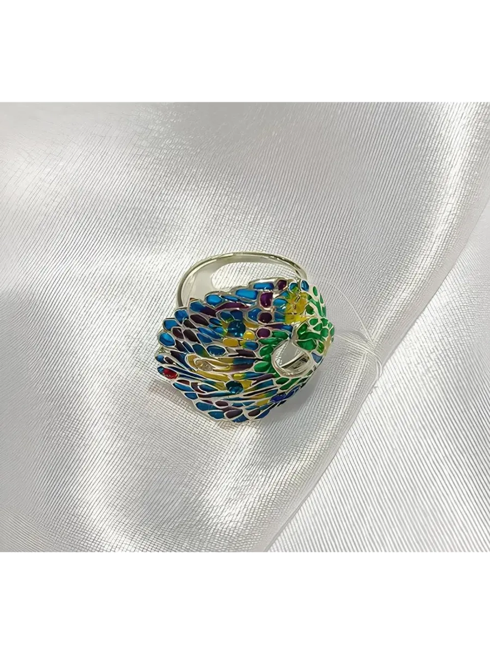 Ювелирное кольцо эмаль, серебро 925 павлин