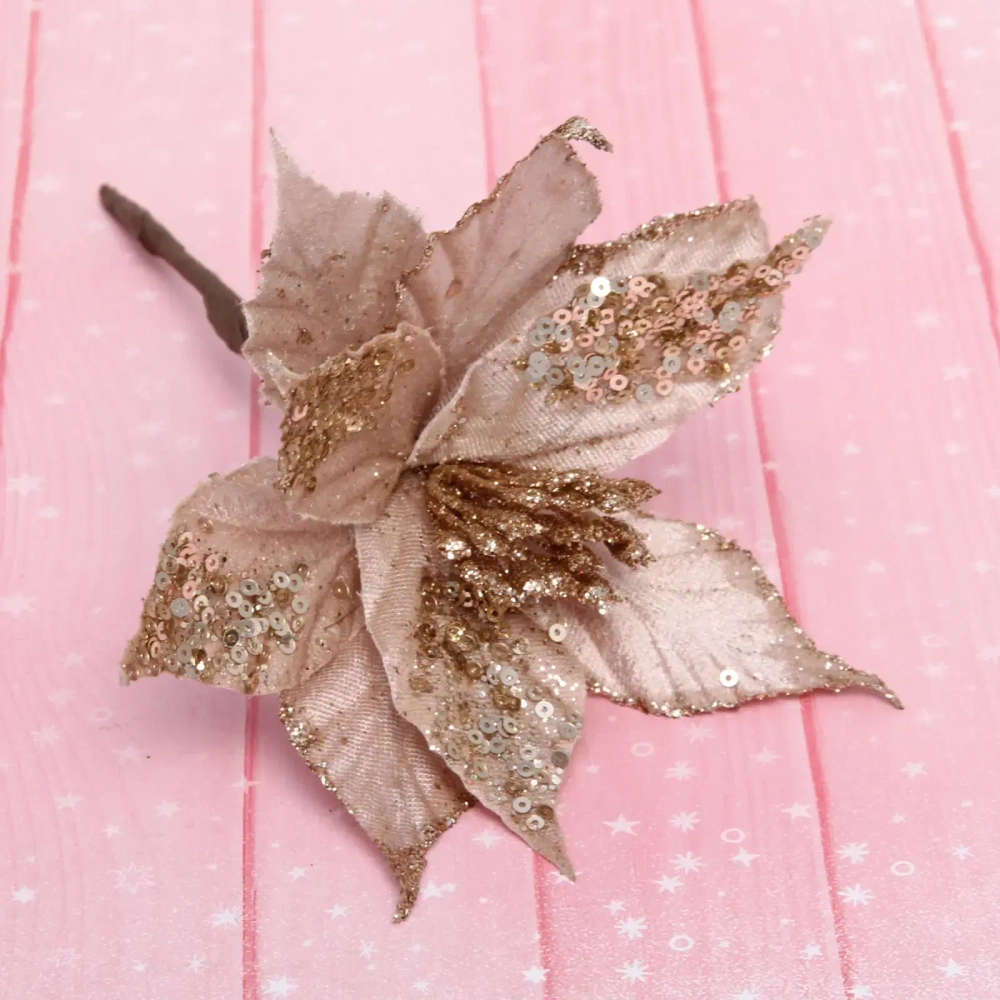 Украшение новогоднее «Пуансеттия-Блеск» 19 см, Шампань