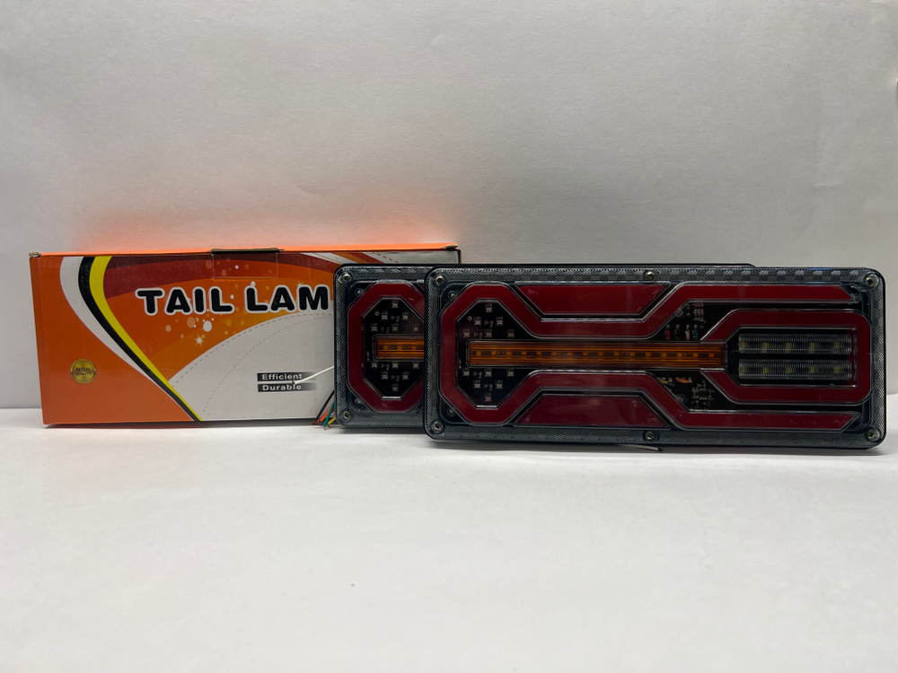 12V - FA044-2 / Задние фонари на грузовик, прицеп, ГАЗель, ГАЗ, МАЗ, автобус, 12 Вольт, длина 33 см, FA044-2 - TG (2 шт. / комплект)