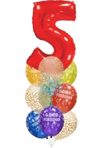Фонтан c красной цифрой «5» из 10 воздушных шаров с гелием