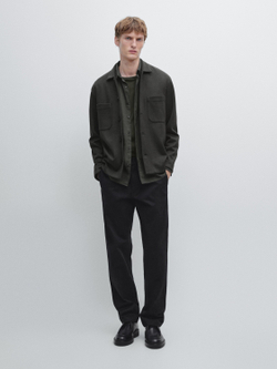 Massimo Dutti Куртка-рубашка с карманами на пуговицах, хаки