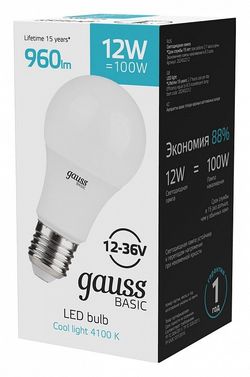 Лампа светодиодная Gauss Basic E27 12Вт 4100K 202402212