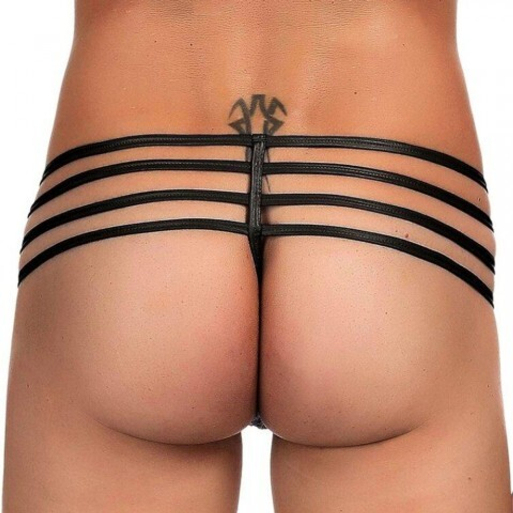 Кожаные мужские стринги Ohyeah Zipper Black, на молнии со стрепами, S