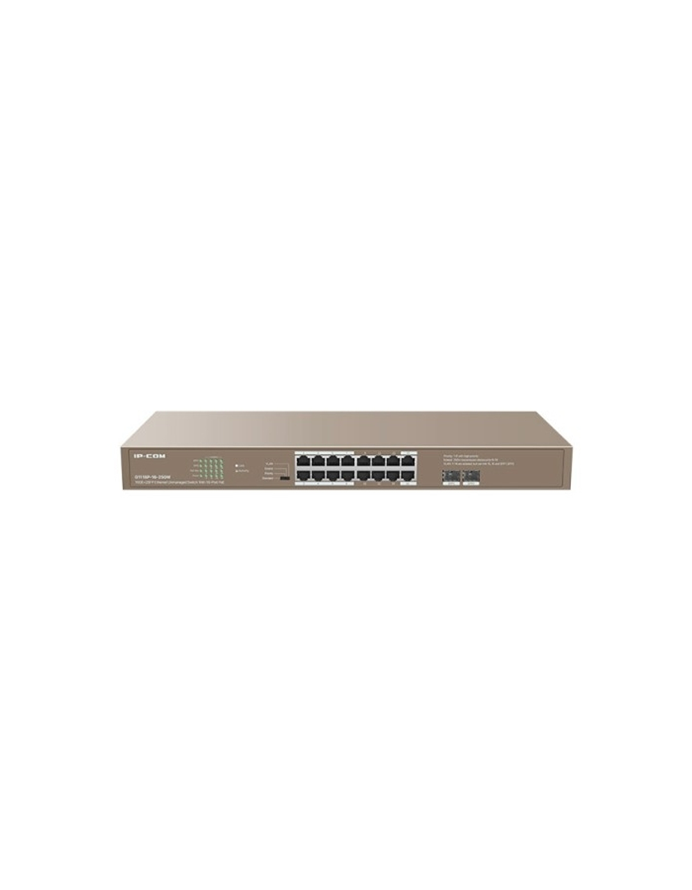 IP-COM G1118P-16-250W Коммутатор PoE неуправляемый 16-Ports 10/100/1000 Base-T + 2-Port 1000 Base-X SFP  / 16-Ports PoE (PoE бюджет 230W)