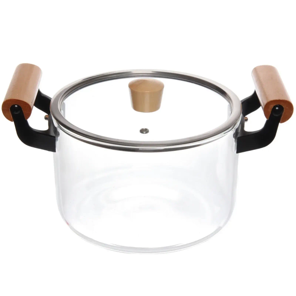 Кастрюля из боросиликатного стекла 3,5л «Хай-Тек» с деревянными ручками