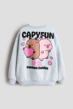 H&M Толстовка оверсайз с принтом, светло-серый