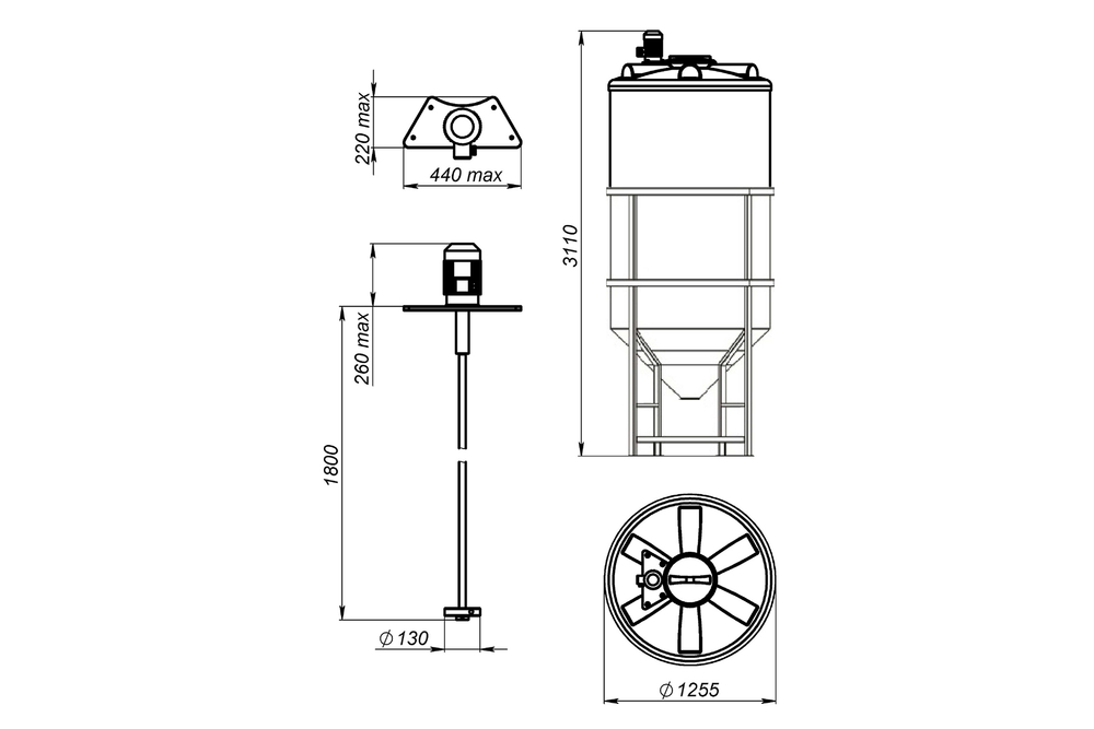Емкость пищевая в обрешетке ЭкоПром ФМ с турбинной мешалкой 2000 л. конусная (126x126x311см;белый) - арт.555704