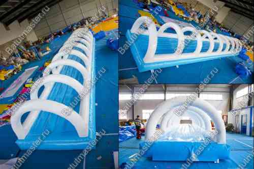 Водная горка с надувным дном, на подкачке ТУРБО "Яркость", 50*3*2,1 м
