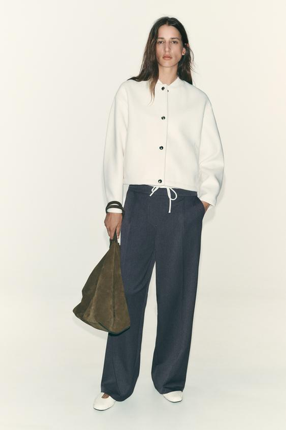 ZARA БРЮКИ WIDE LEG С ДВОЙНЫМ ПОЯСОМ, АНТРАЦИТОВО-СЕРЫЙ