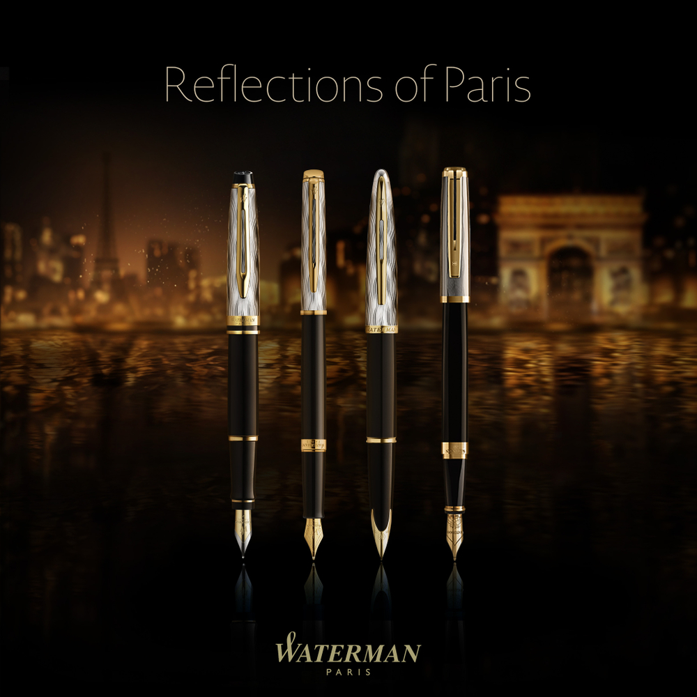 Шариковая ручка Waterman Reflections of Paris Hemisphere DeLuxe Black GT Mblue в подарочной коробке