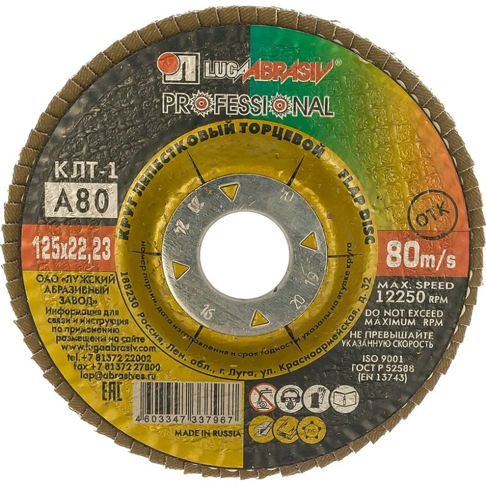 Круг лепестковый торцевой 125х22 P80 Луга