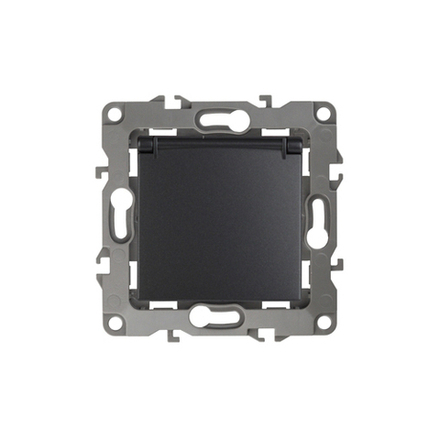 12-2103-05 ЭРА Розетка 2P+E Schuko со шторками с крышкой, 16A-250В, IP20, Эра12, антрацит