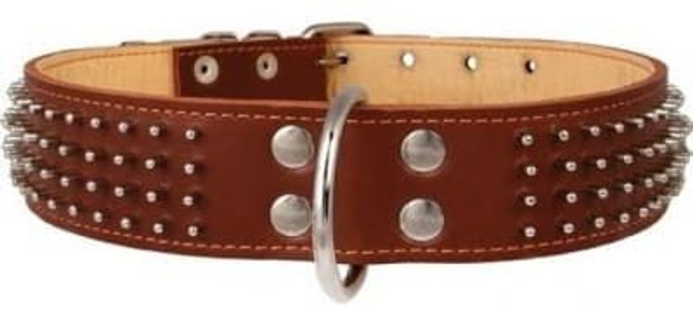 Ошейник двойной с шипам в 4 ряда (ширина 45мм, длина 56-68см) коричневый