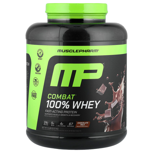 MusclePharm, Combat® 100%, порошок из сывороточного протеина, со вкусом шоколадного молока, 2,27 кг (5 фунтов)