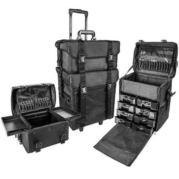 Сумка-чемодан для мастеров 2 в 1 с выдвижными ящиками и чехлами для кистей.