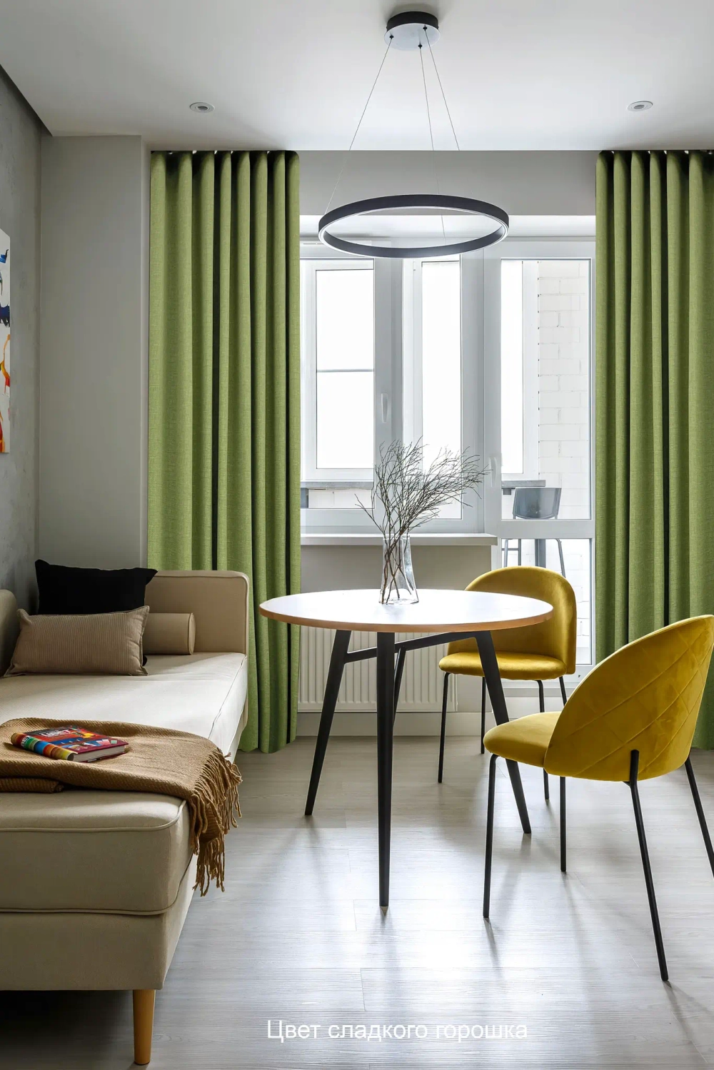 Дизайн штор "Текстура льна в зеленых оттенках"