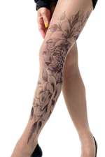 Колготки с принтом в виде леопарда в окружении цветов (Размер: S-M-L) (Цвет: бежевый)