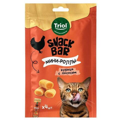 Лакомство для кошек "Мини-роллы с начинкой из курицы с лососем", 40г, серия SNACK BAR, Triol