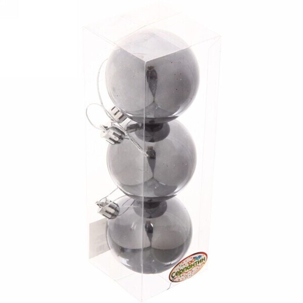 Новогодние шары 6 см (набор 3 шт) «Глянец», графит