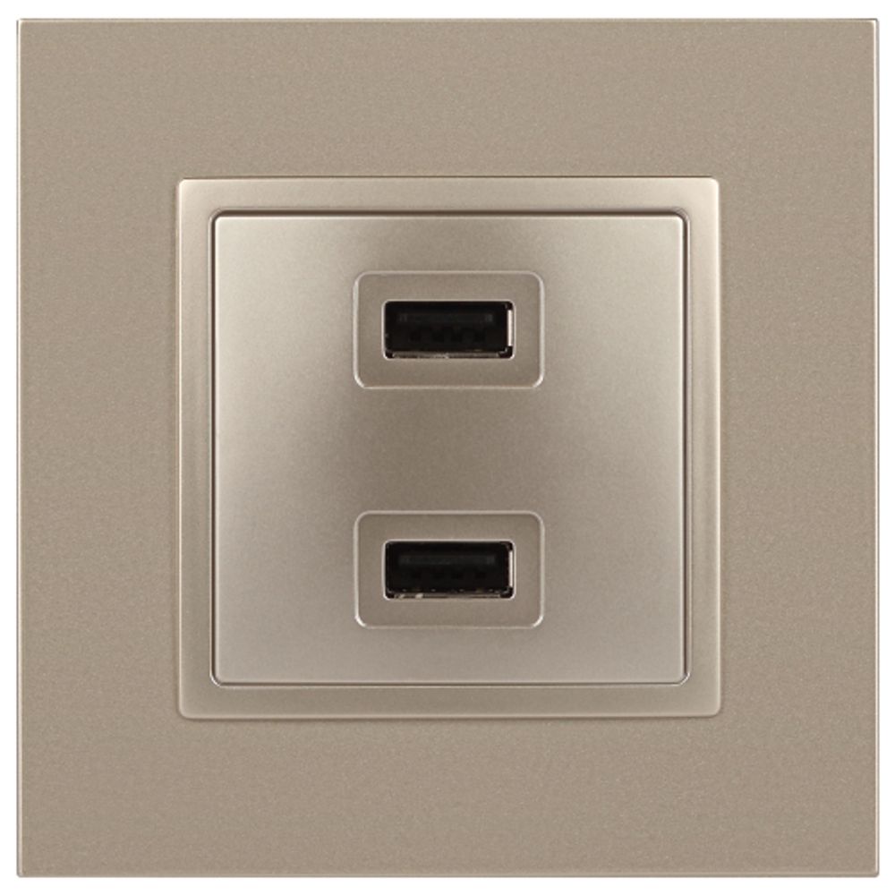 14-4110-04 ЭРА Устройство зарядное USB, 230В/5В-2100мА, IP20, Эра Elegance, шампань