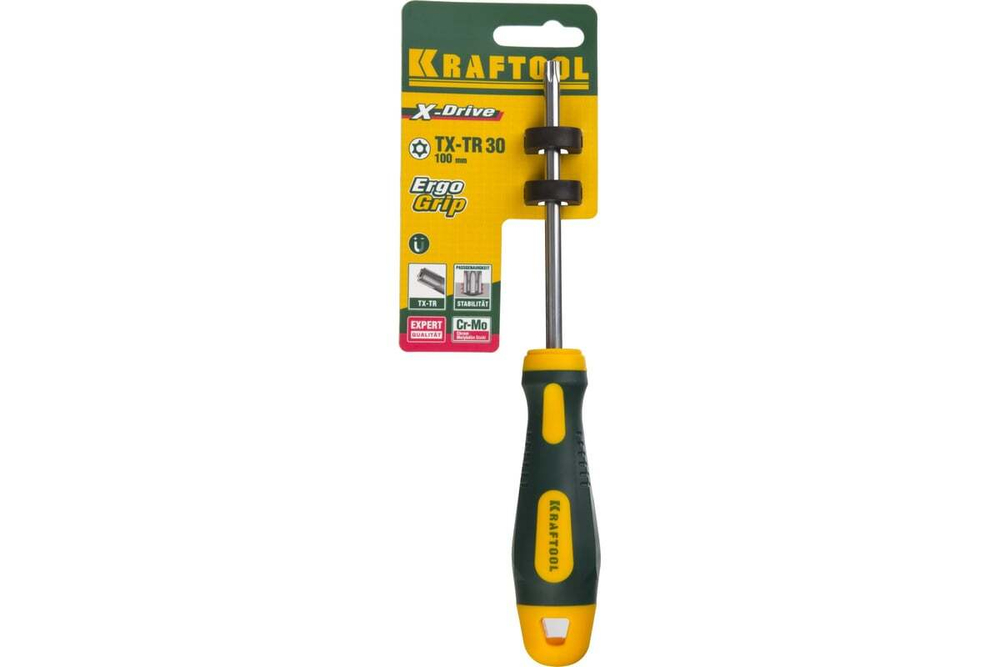 Отвертка Kraftool Expert Cr-Mo-V сталь двухкомпонентная противоскользящая рукоятка Torx Hole № 30x100 мм 250077-30-100