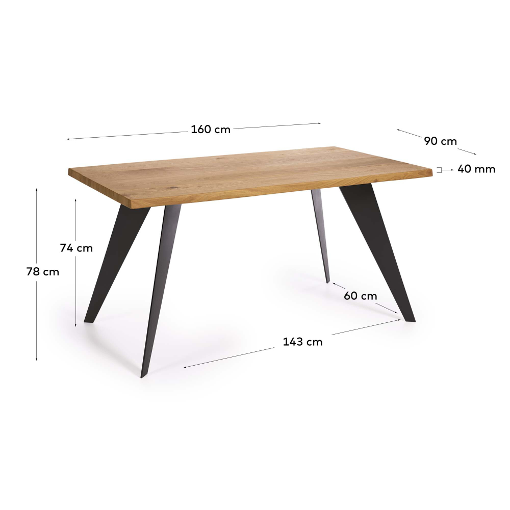Koda Стол из дубового шпона с натуральной отделкой и стальными ножками с черной отделкой 160 x 90 см