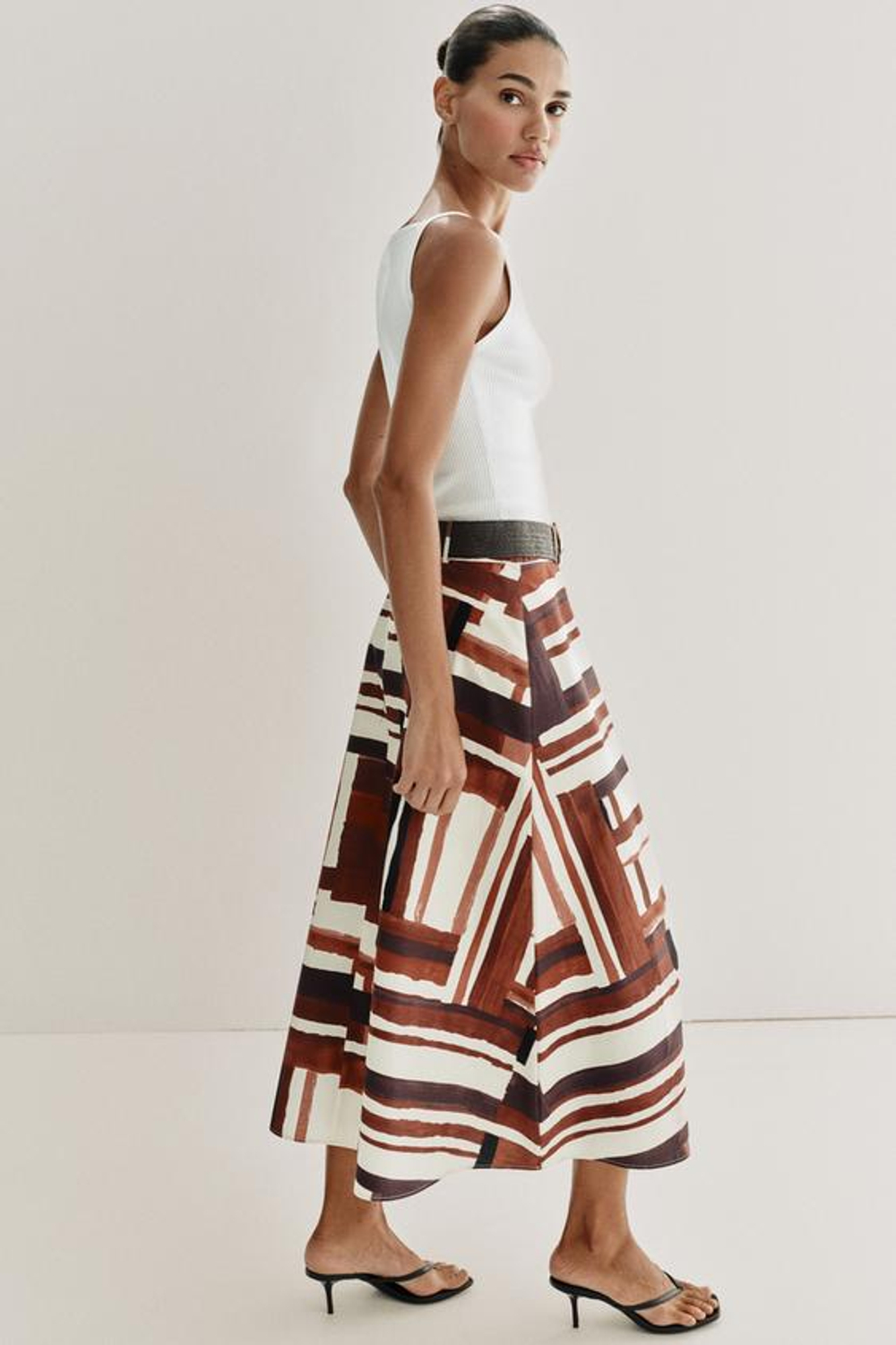 ZARA ЮБКА ИЗ ПОПЛИНА С ПРИНТОМ И РЕМНЕМ, РАЗНОЦВЕТНЫЙ