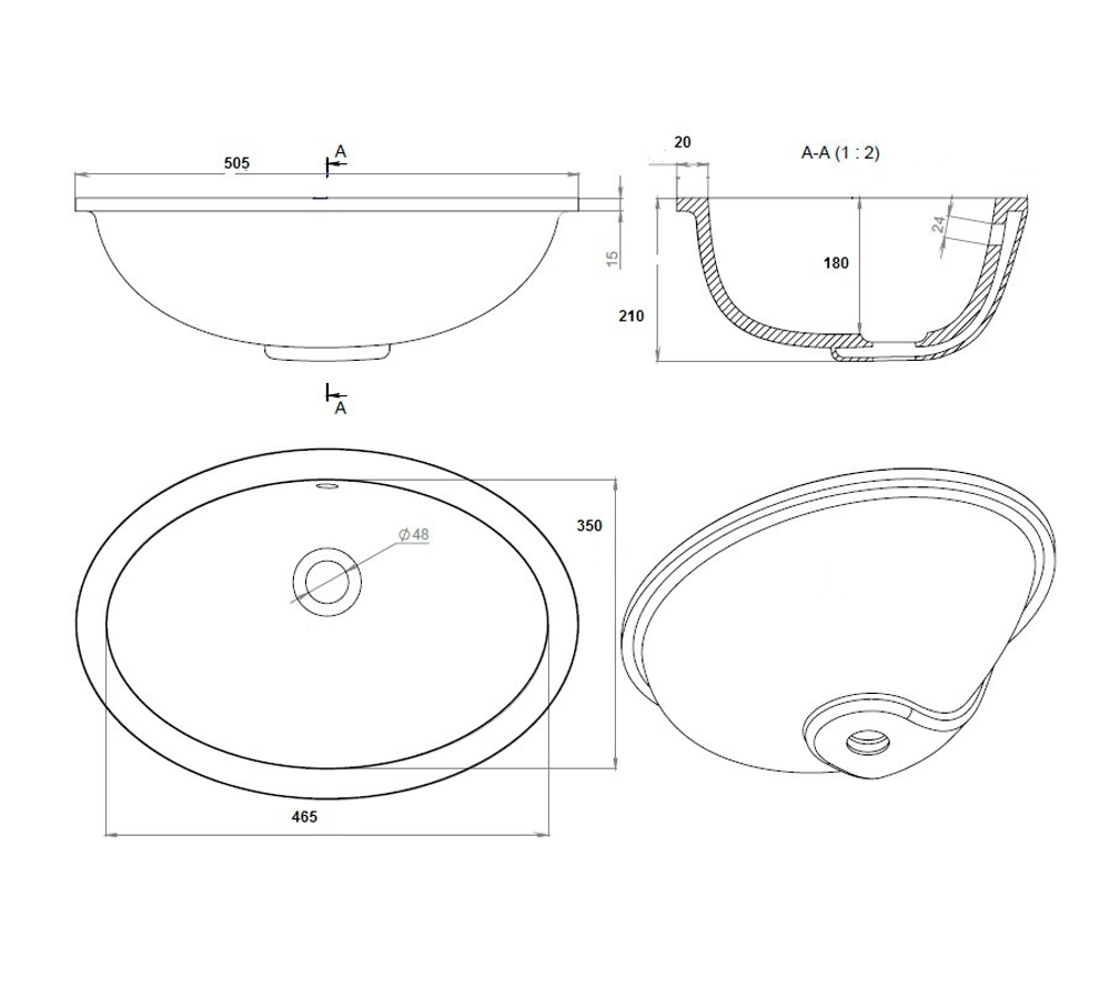 Раковина встраиваемая под столешницу Bronze de Luxe Эльзас белая с декором цветы, 465х350х210