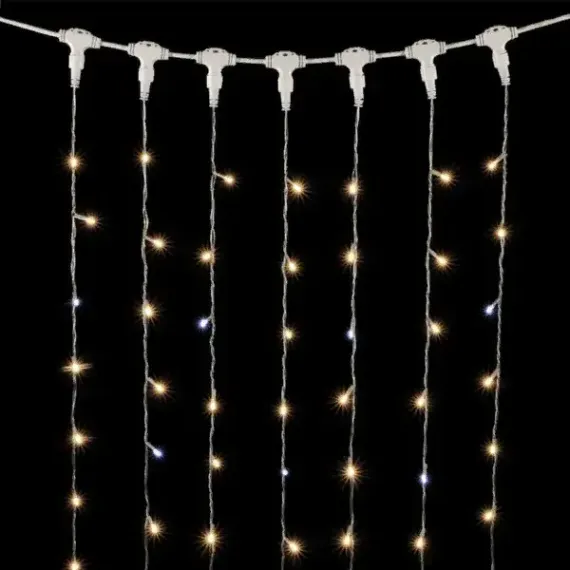 Светодиодный занавес 2*3 м., 600 теплых белых LED ламп, мерцание, прозрачный провод ПВХ, LTC (PCL602BLW-10-2WW)