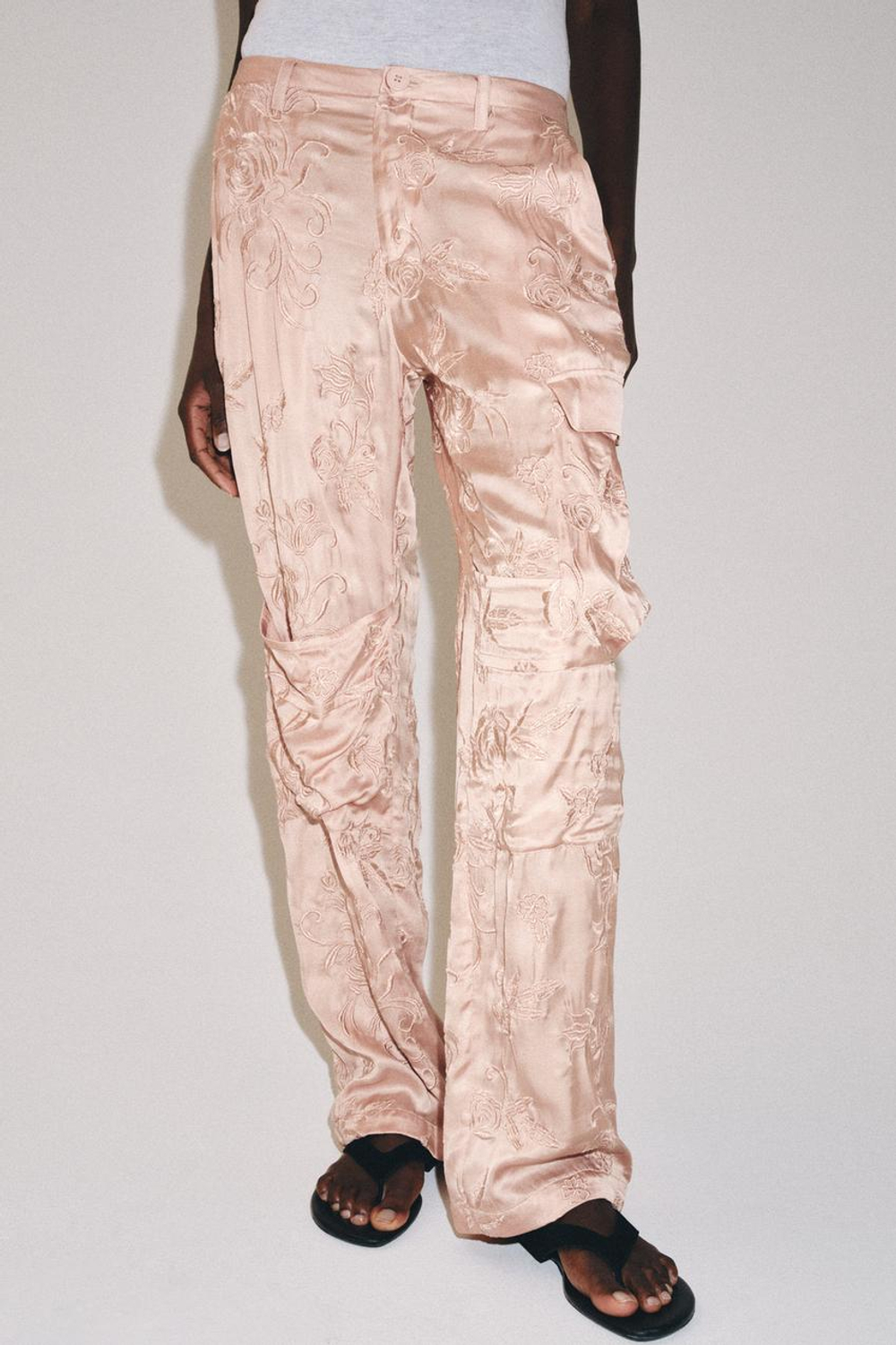 ZARA БРЮКИ КАРГО С ВЫШИВКОЙ — ZW COLLECTION, РОЗОВЫЙ