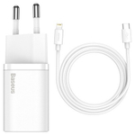 КОМПЛЕКТ СЗУ BASEUS SUPER SI TZCCSUP-B02 3A 20W TYPE-C ПОРТ С КАБЕЛЕМ TYPE-C-LIGHTNING, БЕЛЫЙ