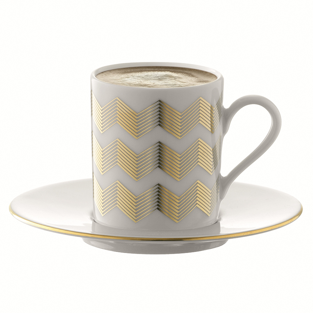 Набор чашек для кофе с блюдцами на 4 персоны 8 предметов LSA International Signature Chevron золото