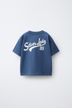 ZARA ФУТБОЛКА С ВЫШИВКОЙ, СИНИЙ