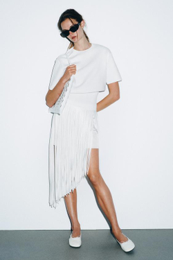 ZARA ПЕРФОРИРОВАННЫЙ КОЖАНЫЙ ШОПЕР, БЕЛЫЙ
