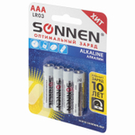 Батарейки комплект 4 шт. SONNEN Alkaline AAA (LR03 24А) алкалиновые мизинчиковые в блистере (12 штук в упаковке)