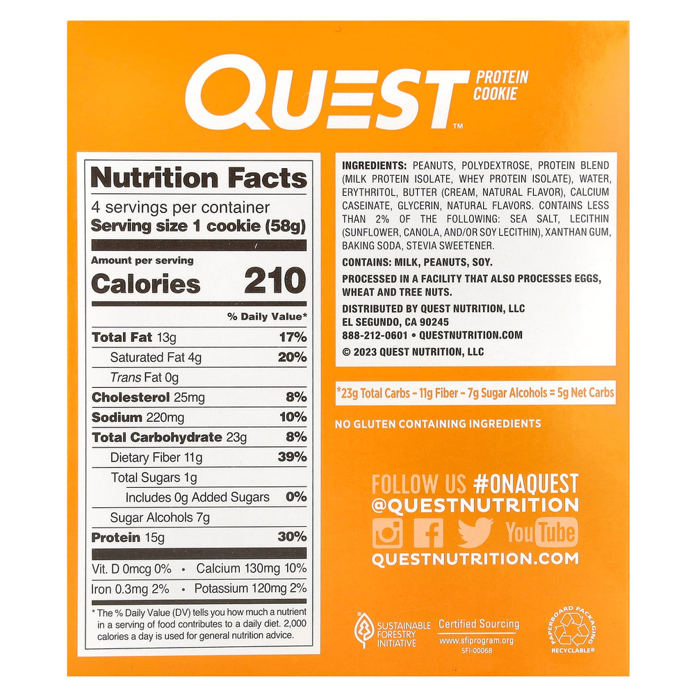 Quest Nutrition, Protein Cookie, арахисовая паста, 4 пакетика по 58 г (2,04 унции)