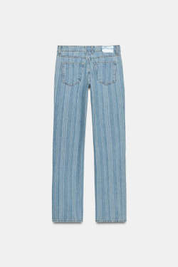 ZARA ДЖИНСЫ Z1975 STRAIGHT С ЗАНИЖЕННОЙ ПОСАДКОЙ И ПОЛОСКАМИ, ВЫЦВЕТШИЙ СИНИЙ