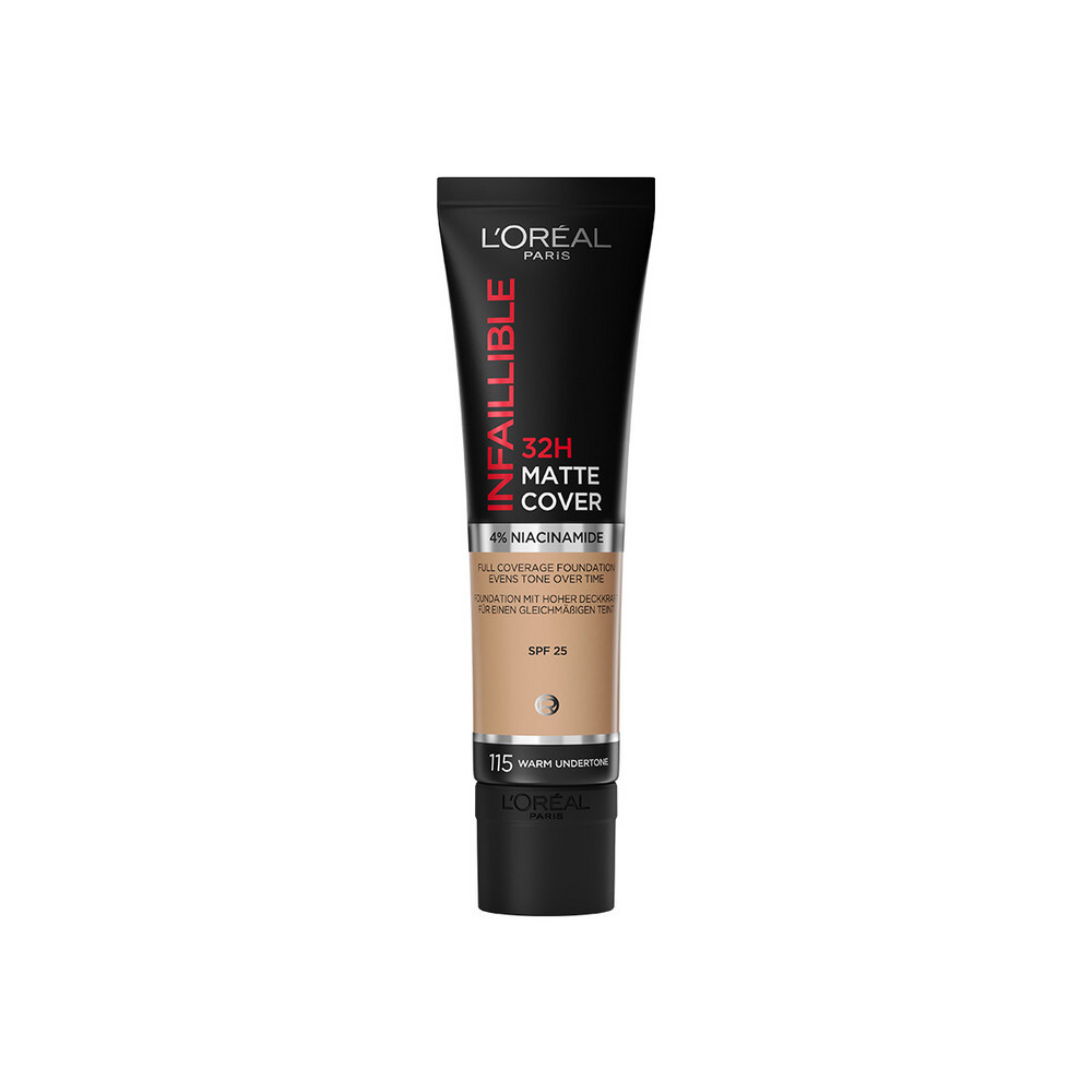 L'Oreal Paris Крем тональный Infaillible Matte Cover 32ч, ультраматирующий, cтойкий, тон №115, Золотисто-бежевый, 30 мл