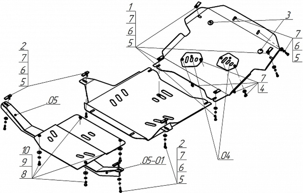 Защита картера двигателя, КПП, Разд. коробки. 2 мм, Сталь. для Mitsubishi Pajero Pinin 1999-2007, Motodor.01318