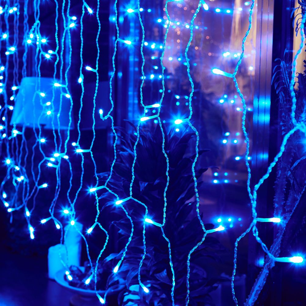 ULD-C3020-240-STK BLUE IP44 Занавес светодиодный со статическим свечением. 3х2м. Соединяемый. 240 светодиодов. Синий свет. Провод прозрачный. TM Uniel