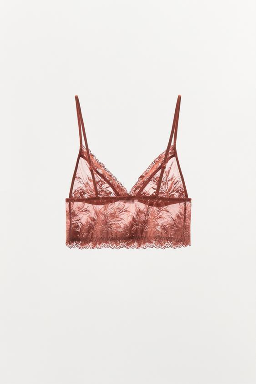 ZARA КРУЖЕВНОЙ БРАЛЕТТ С ТРЕУГОЛЬНЫМИ ЧАШКАМИ, ОРАНЖЕВЫЙ