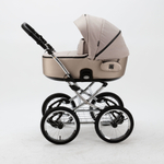 Универсальная детская коляска Adamex Porto Retro LUX PS-42 3в1 (Светло-бежевый, светло-беж. перламутровая экокожа)